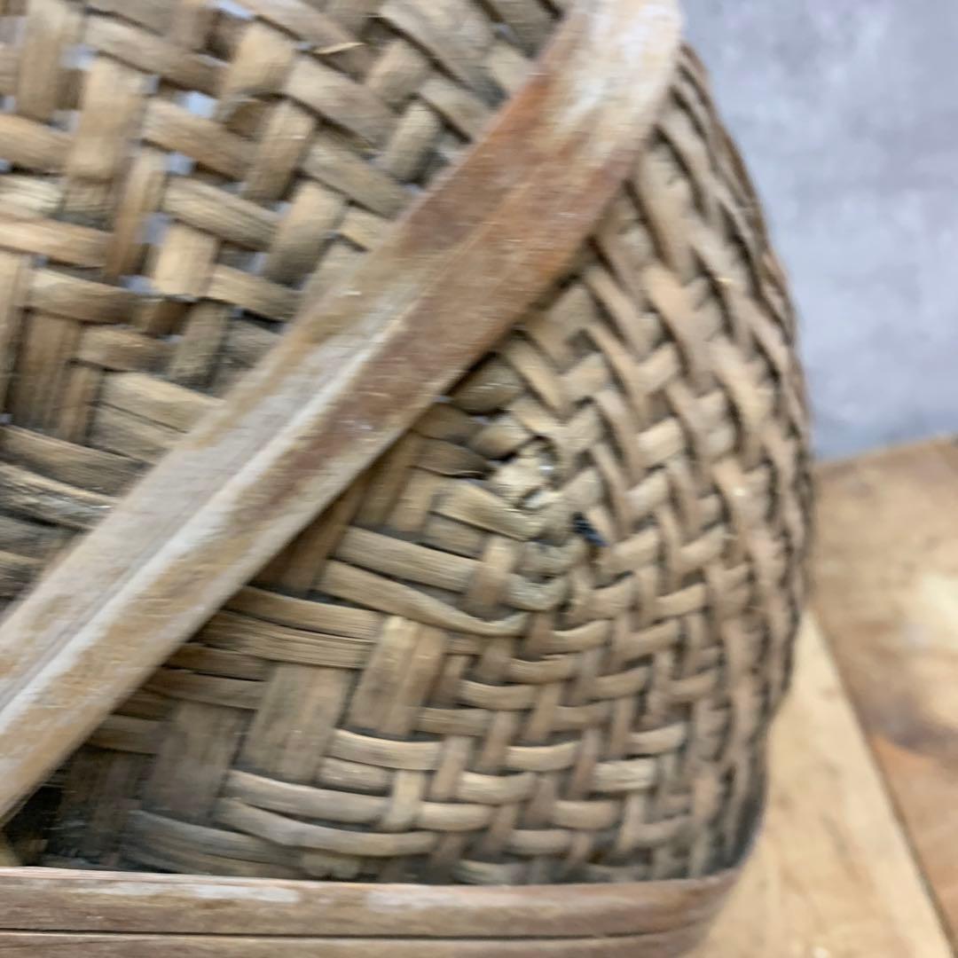 B-3 【大型】竹籠 収穫カゴ 網代編み 昭和レトロ 古道具 ヴィンテージ 竹細