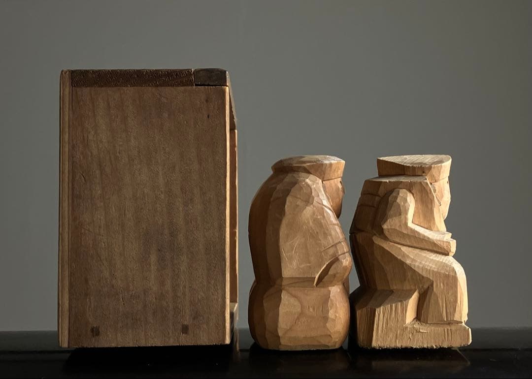 【重ね福 出雲系 恵比寿 大黒天 木彫 約6.5 ㎝ 厨子付き】昭和レトロ民藝