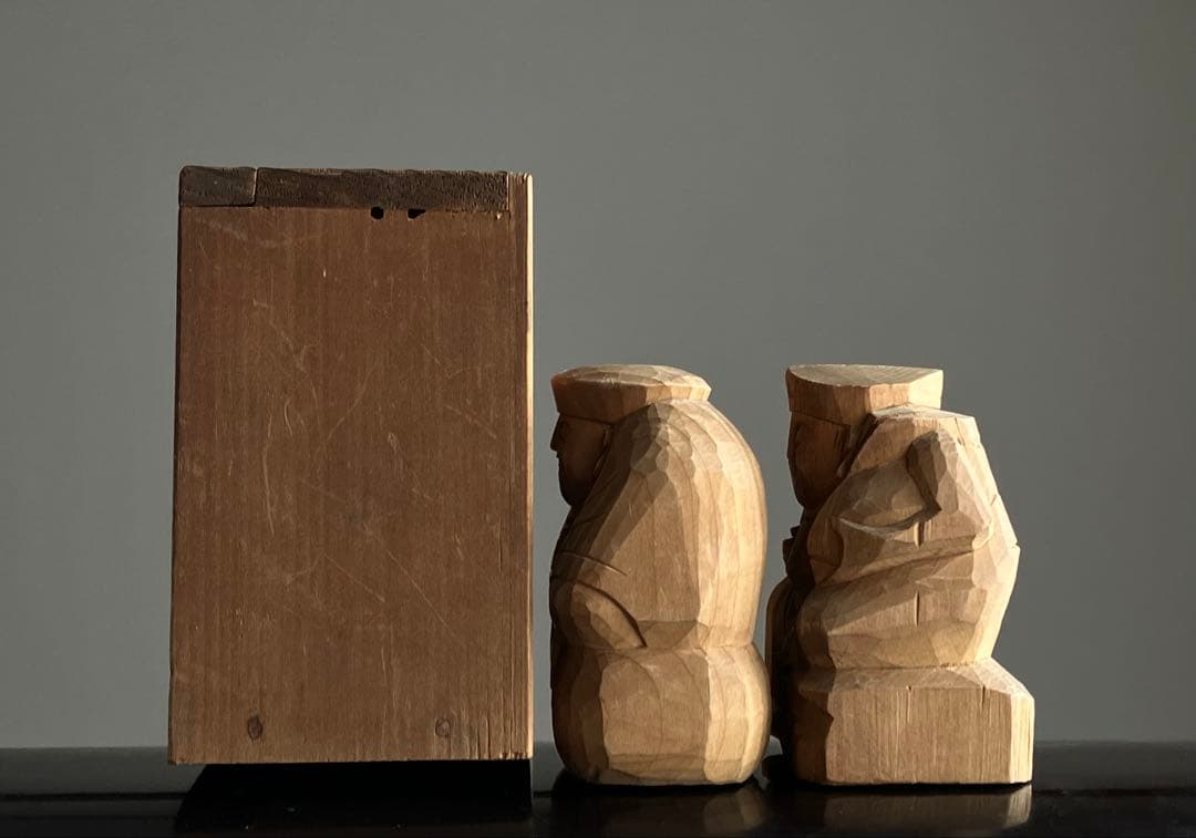 【重ね福 出雲系 恵比寿 大黒天 木彫 約6.5 ㎝ 厨子付き】昭和レトロ民藝