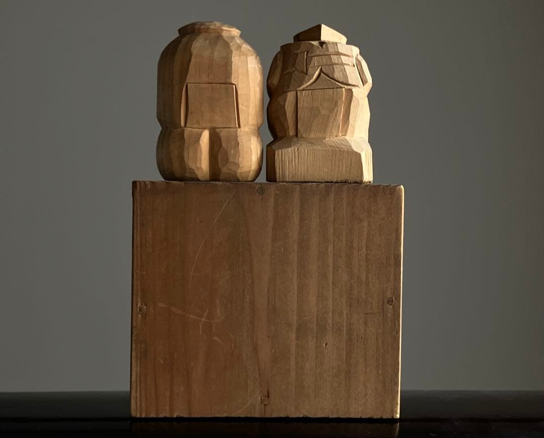 【重ね福 出雲系 恵比寿 大黒天 木彫 約6.5 ㎝ 厨子付き】昭和レトロ民藝