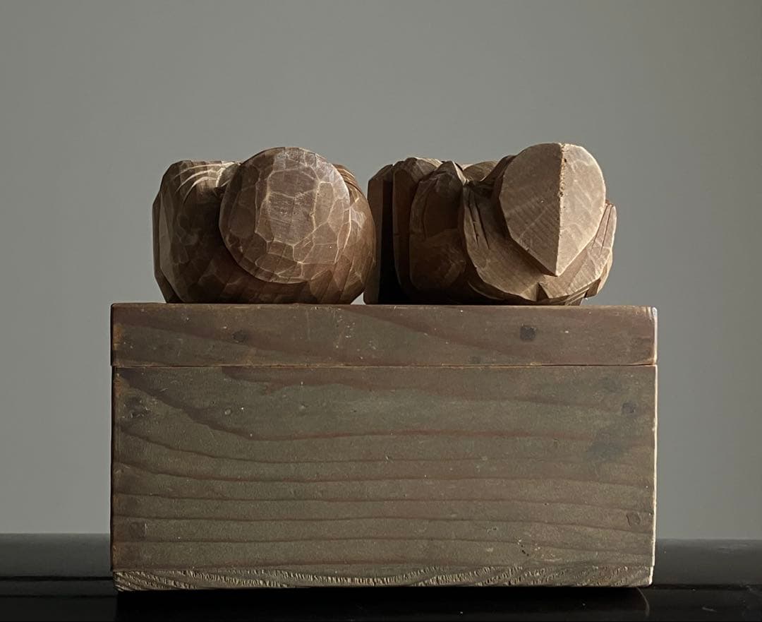 【重ね福 出雲系 恵比寿 大黒天 木彫 約6.5 ㎝ 厨子付き】昭和レトロ民藝