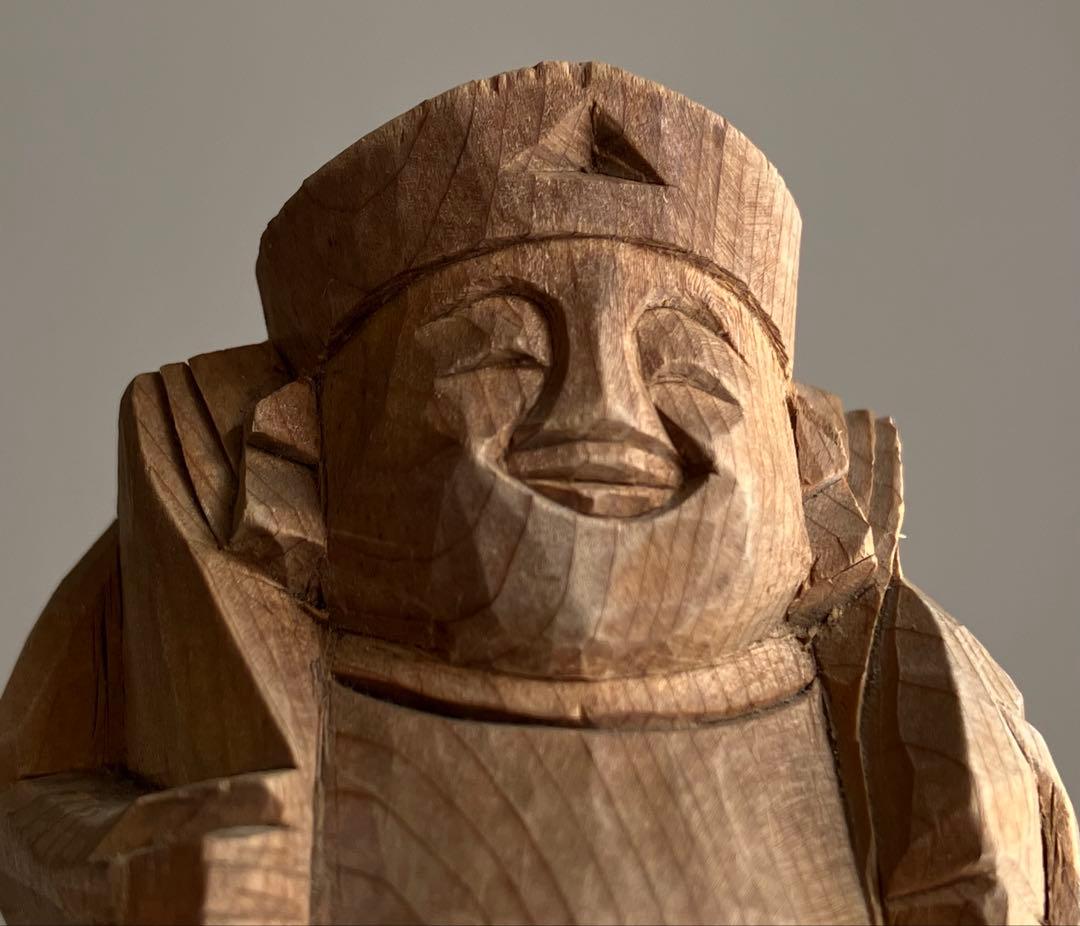 【重ね福 出雲系 恵比寿 大黒天 木彫 約6.5 ㎝ 厨子付き】昭和レトロ民藝