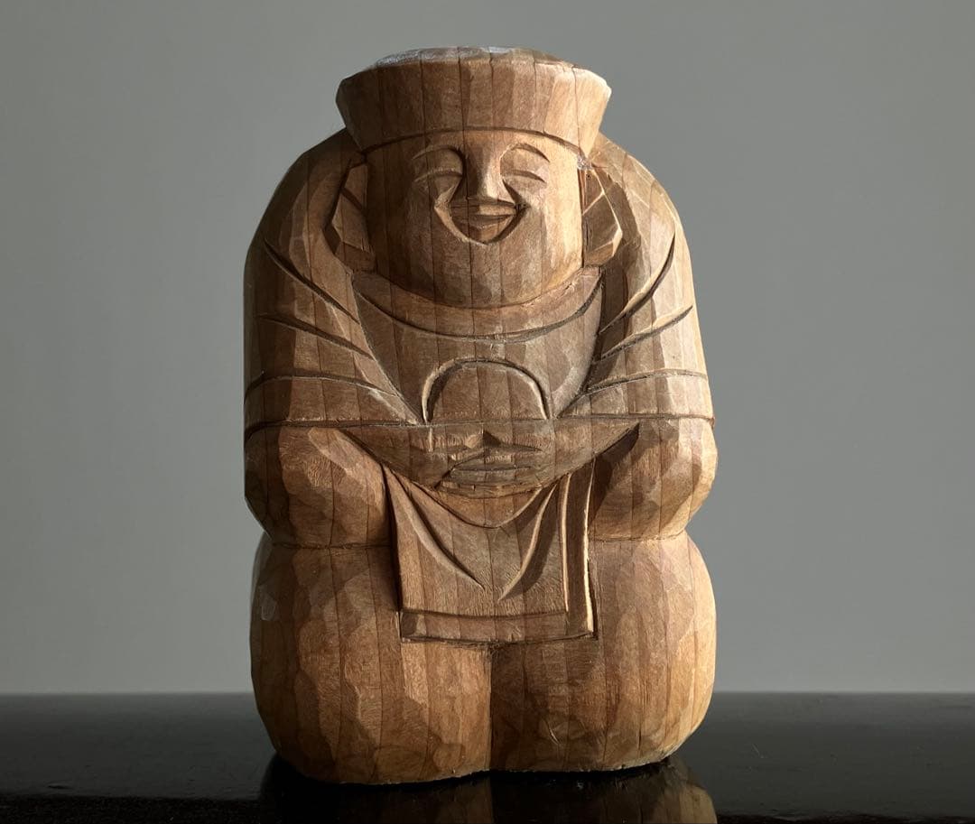 【重ね福 出雲系 恵比寿 大黒天 木彫 約6.5 ㎝ 厨子付き】昭和レトロ民藝