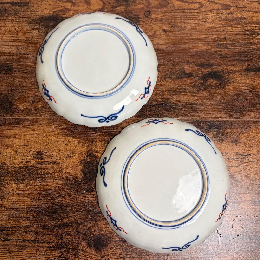 古伊万里 兜図七寸皿 二客 大皿/お皿/中皿/アンティーク