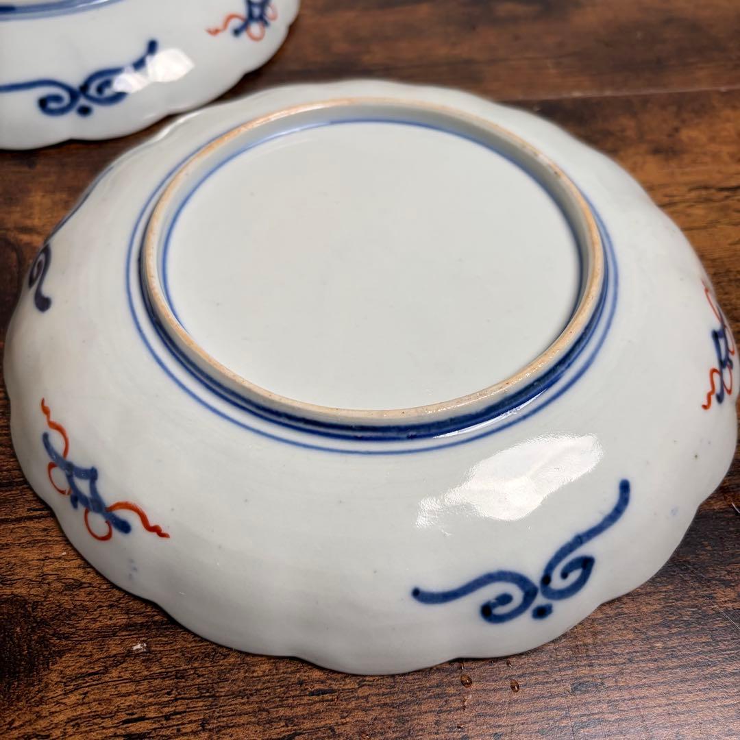 古伊万里 兜図七寸皿 二客 大皿/お皿/中皿/アンティーク