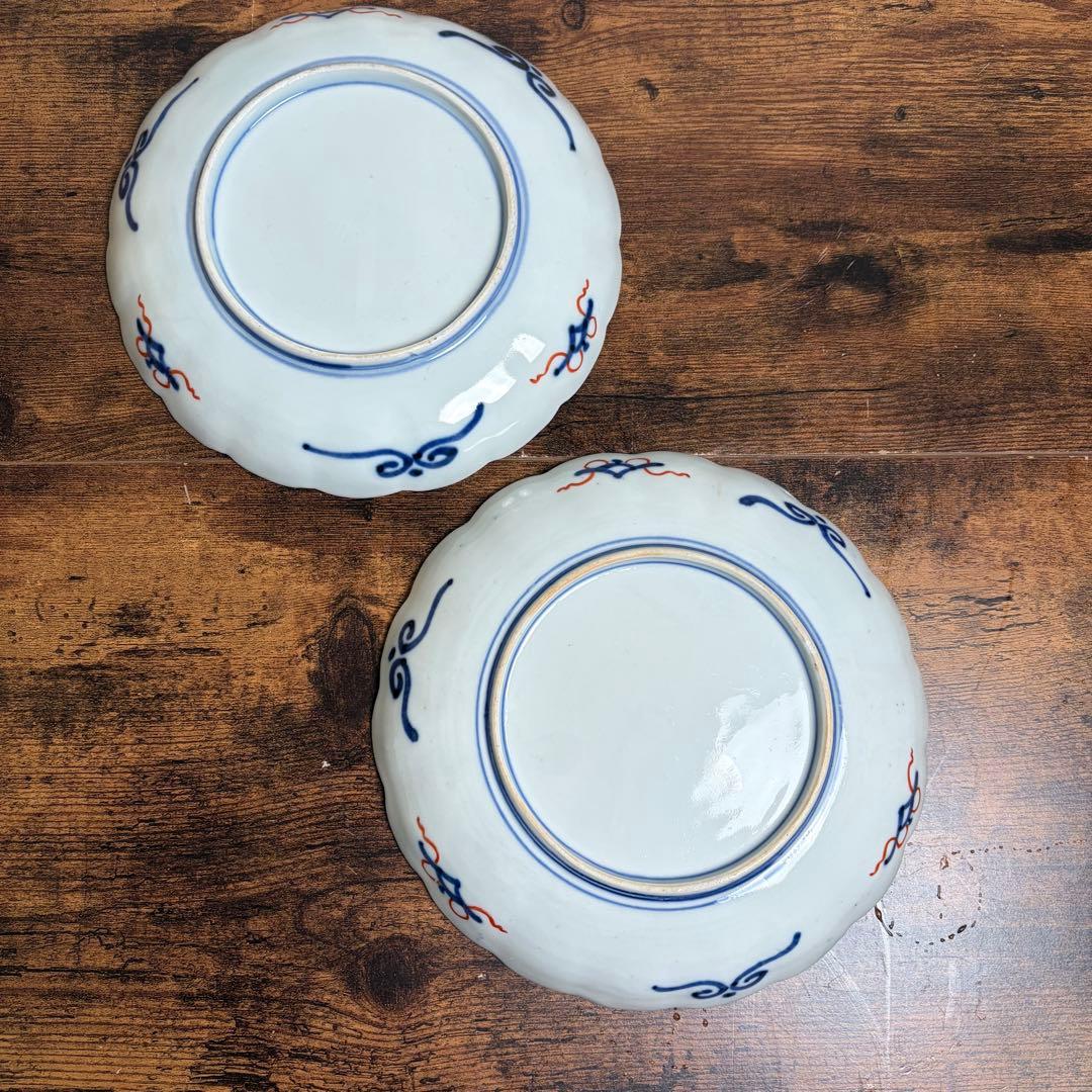 古伊万里 兜図七寸皿 二客 大皿/お皿/中皿/アンティーク