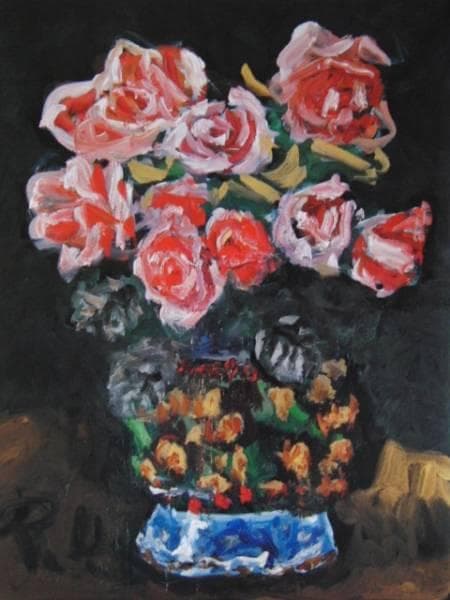 梅原 龍三郎、薔薇図、高級希少画集画、版上サイン入 新品額付