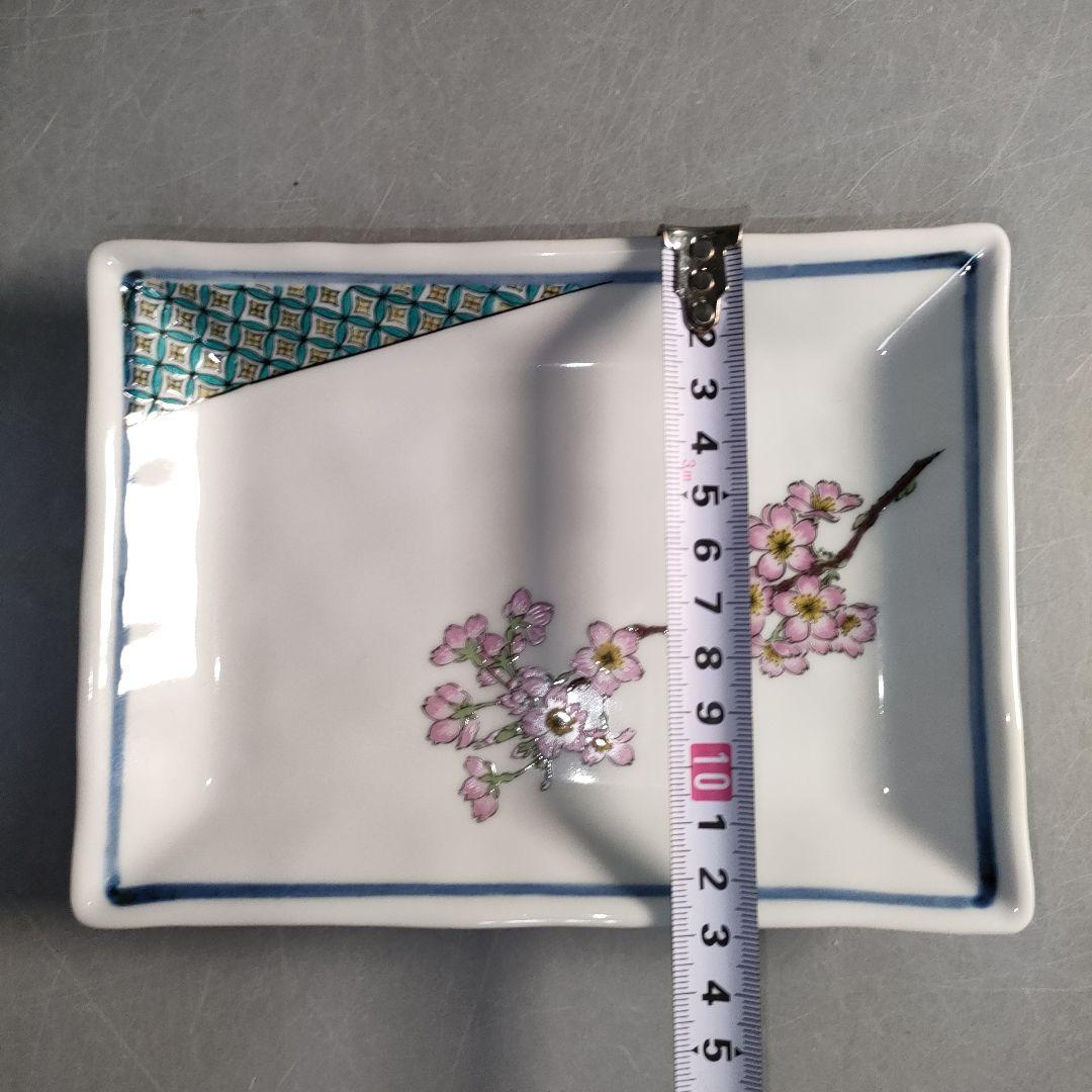 A1296-5/九谷焼/陶全 造/色絵花草文絵替皿揃5客/共箱/角皿/懐石道具/