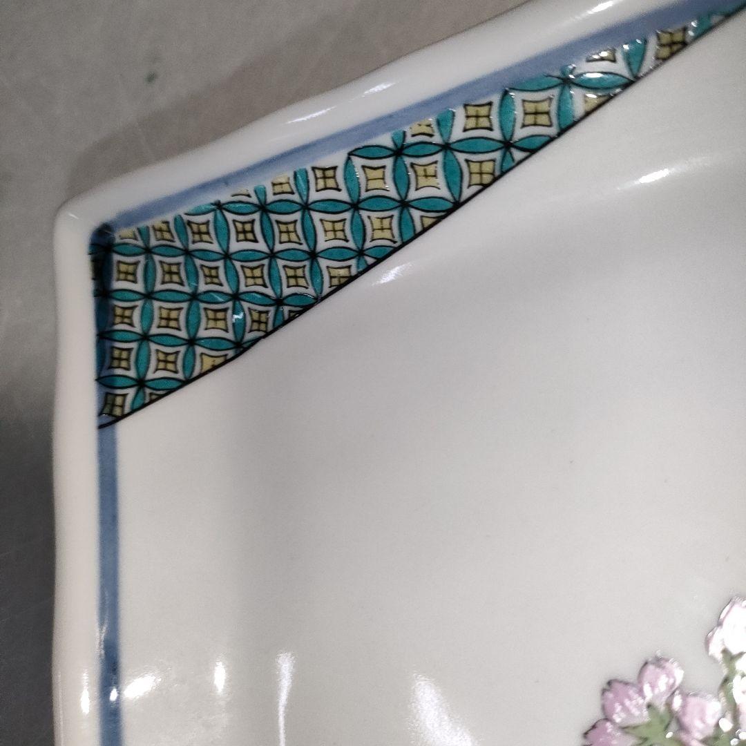 A1296-5/九谷焼/陶全 造/色絵花草文絵替皿揃5客/共箱/角皿/懐石道具/