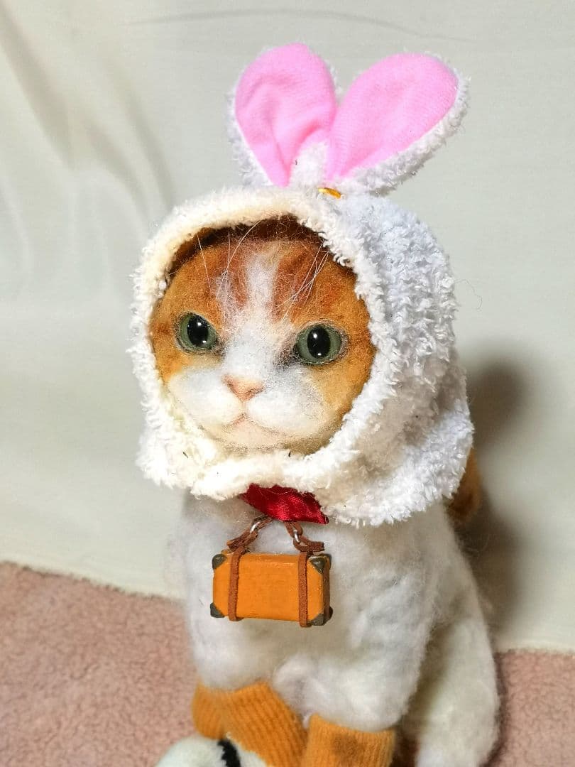 羊毛フェルト/ 猫バニーちゃん・旅猫にゃらん造形作品