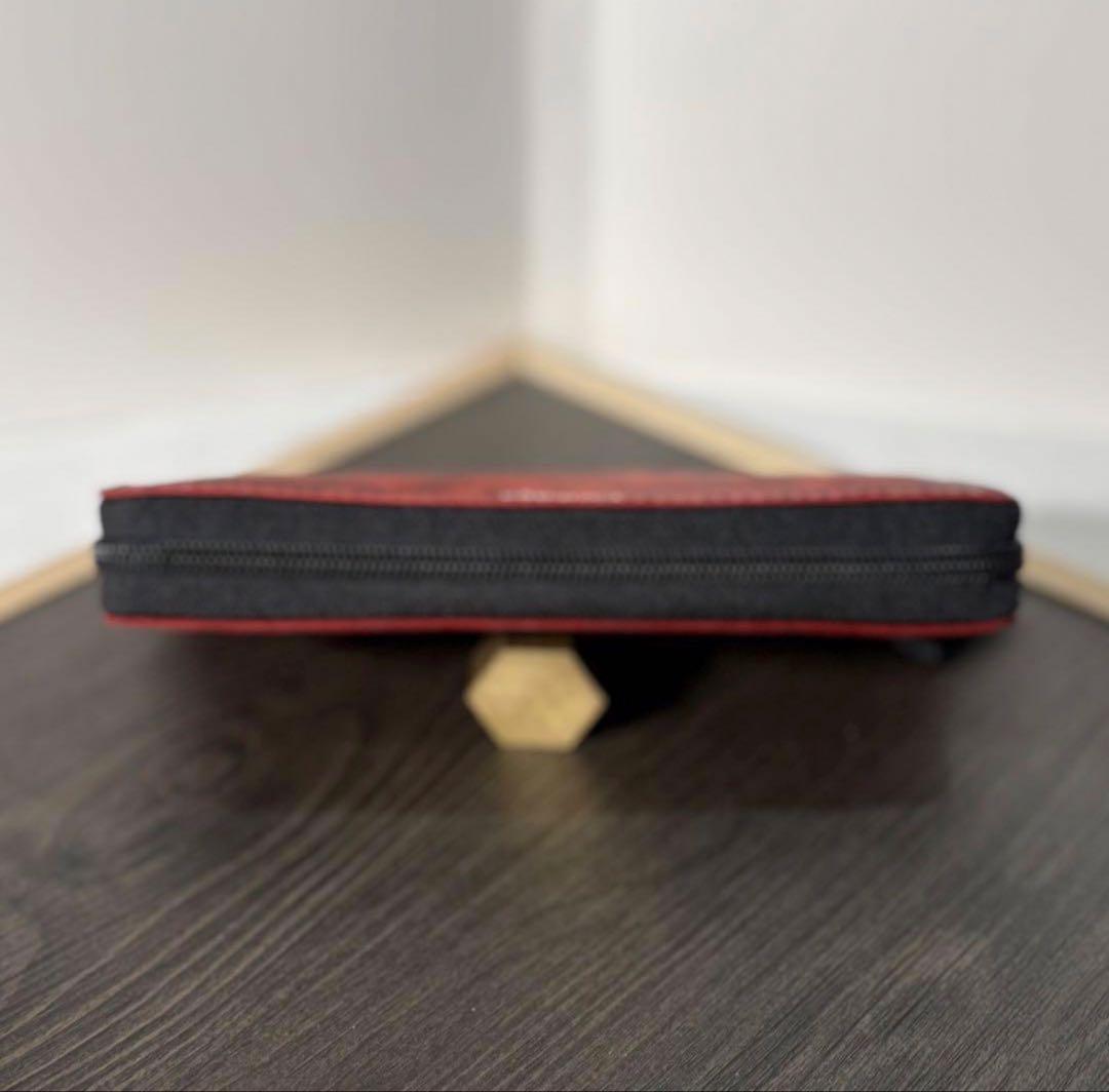 本革 プレミアムレザー ラウンドファスナー 長財布 ハンドメイド レッド 赤 黒
