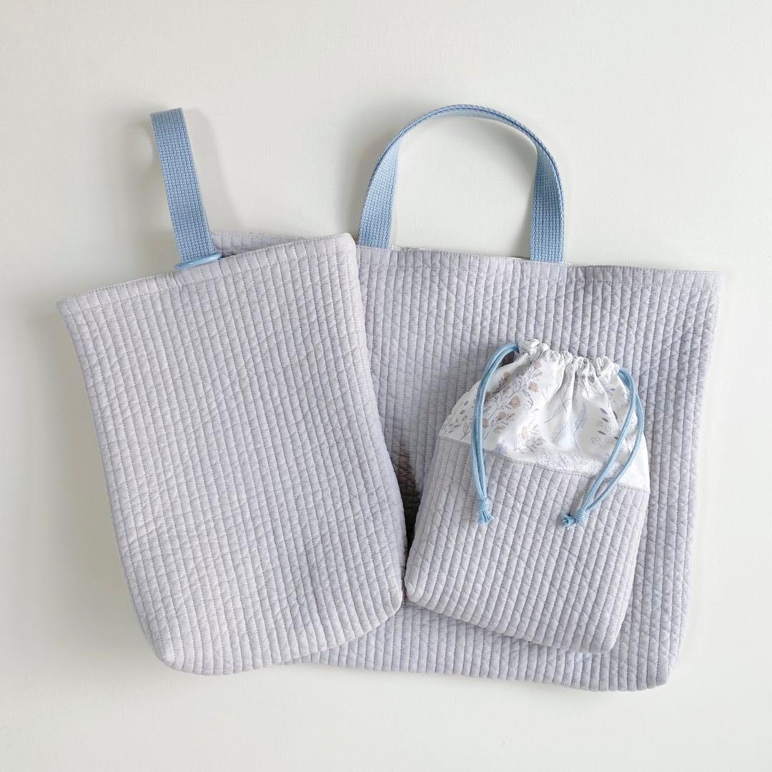 ヌビ　入園入学4点セット　レッスンバッグ　上靴入れ　コップ袋　体操服入れ　グレー