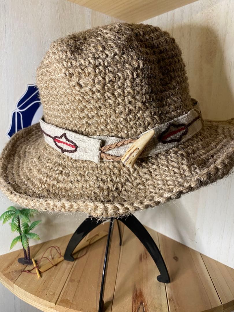 hemp 麻ハット　#アイヌ紋様