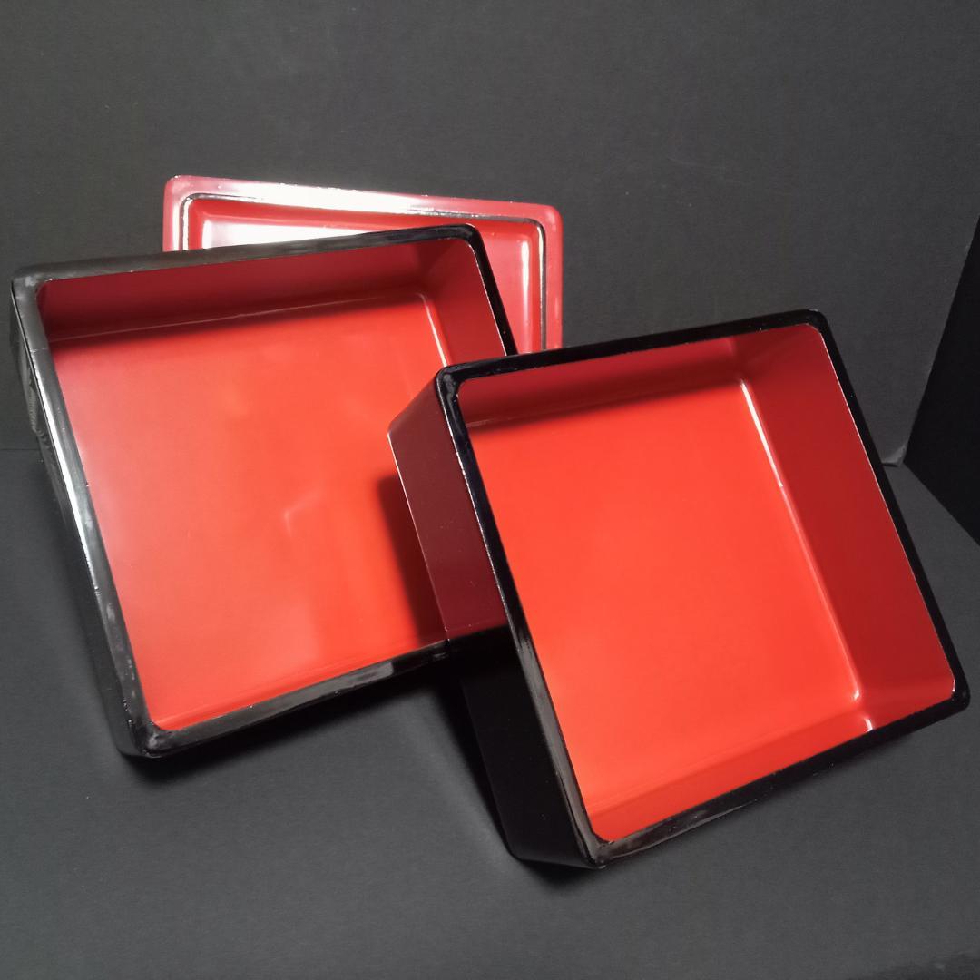 天然木製 漆器 お重 二段重 重箱 漆塗り漆黒 お正月 おせち お寿司 お弁当a