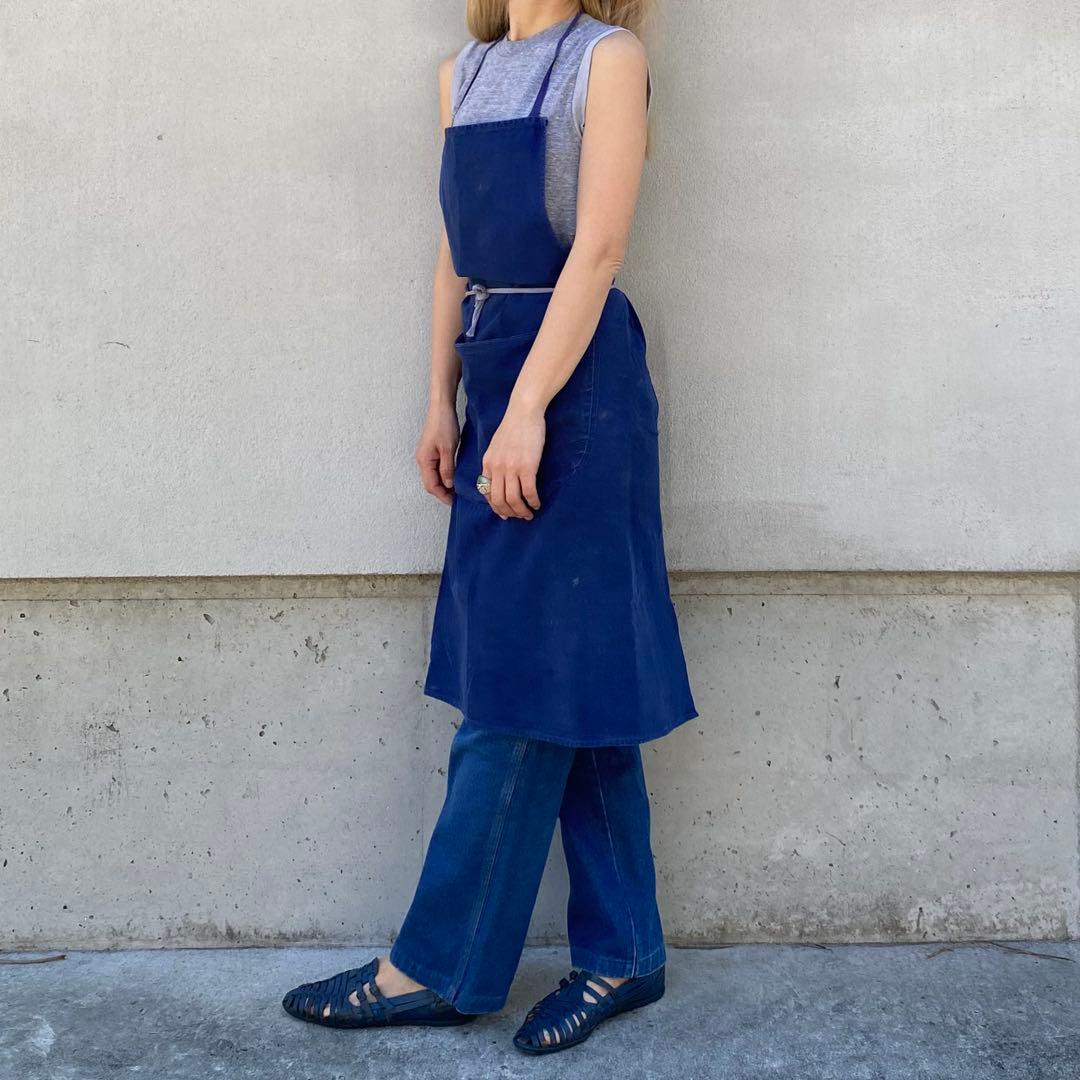 40s France vintage apron インディゴ染め