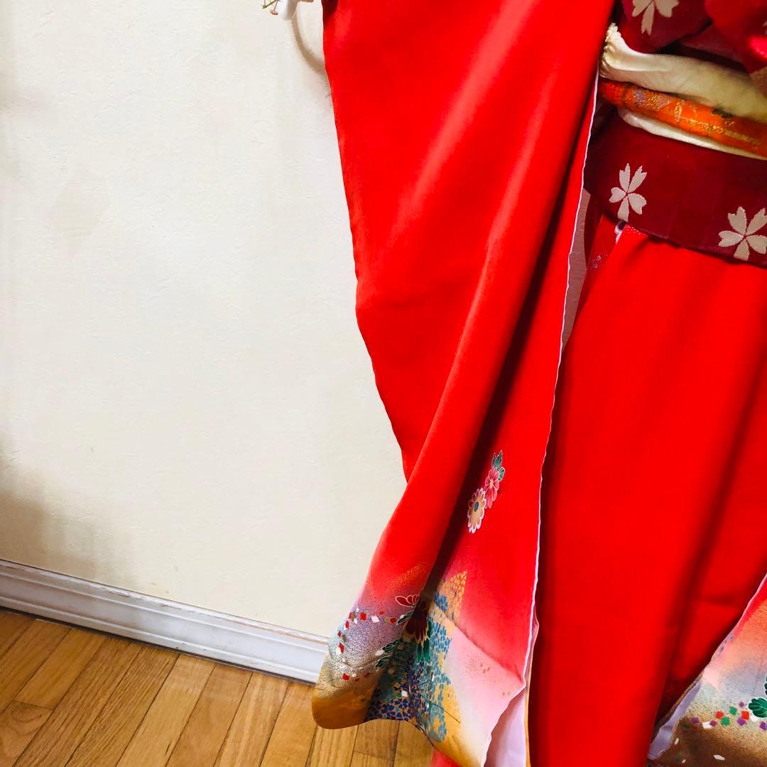 七五三豪華正絹7歳フルセット‼️人気赤地暈し⭐︎舞花金彩煌びやか逸品