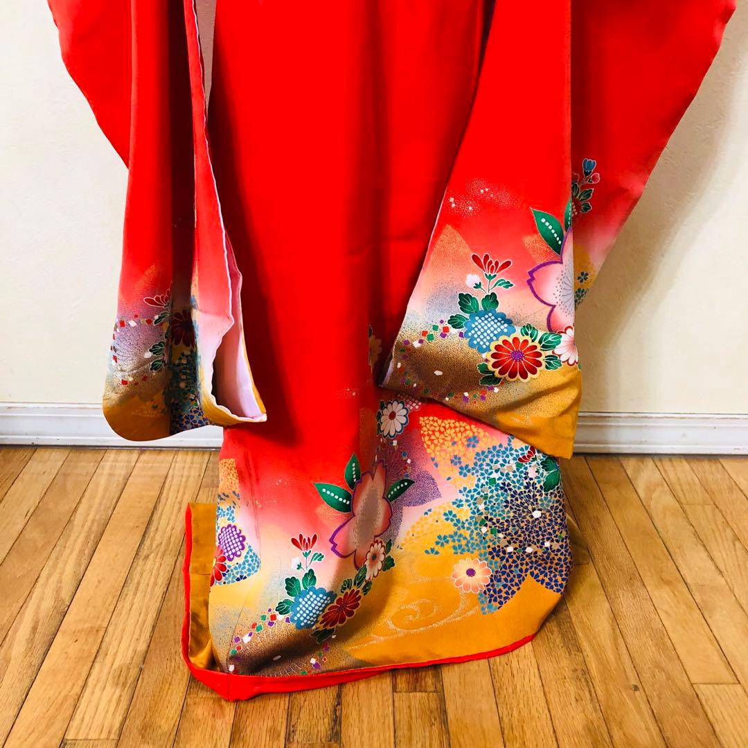 七五三豪華正絹7歳フルセット‼️人気赤地暈し⭐︎舞花金彩煌びやか逸品