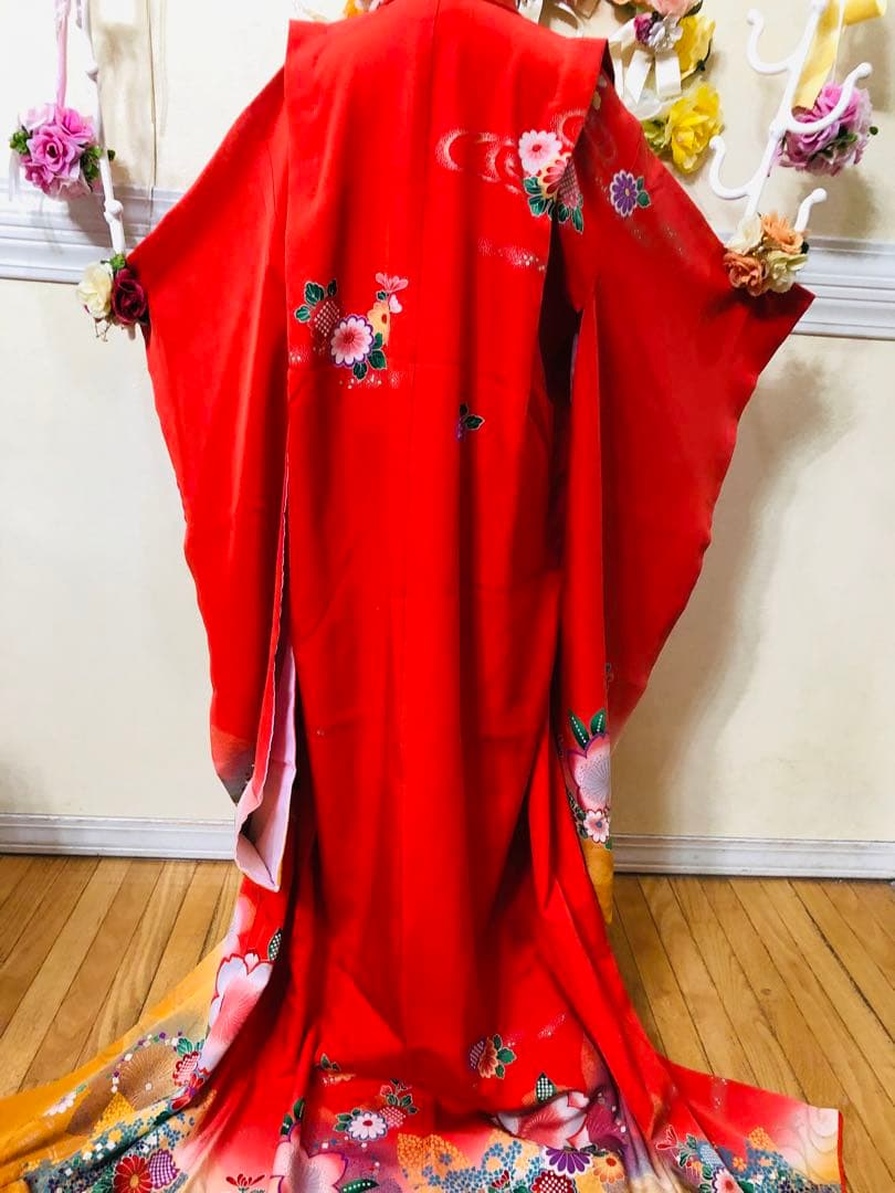 七五三豪華正絹7歳フルセット‼️人気赤地暈し⭐︎舞花金彩煌びやか逸品