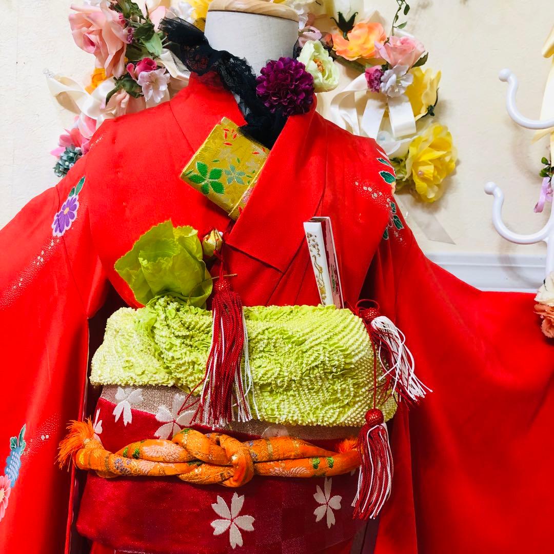 七五三豪華正絹7歳フルセット‼️人気赤地暈し⭐︎舞花金彩煌びやか逸品
