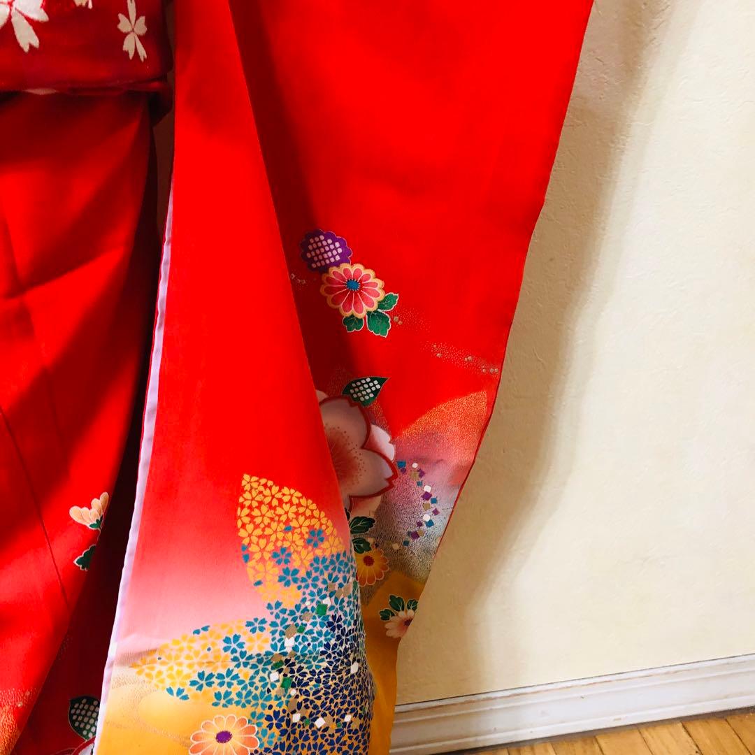 七五三豪華正絹7歳フルセット‼️人気赤地暈し⭐︎舞花金彩煌びやか逸品