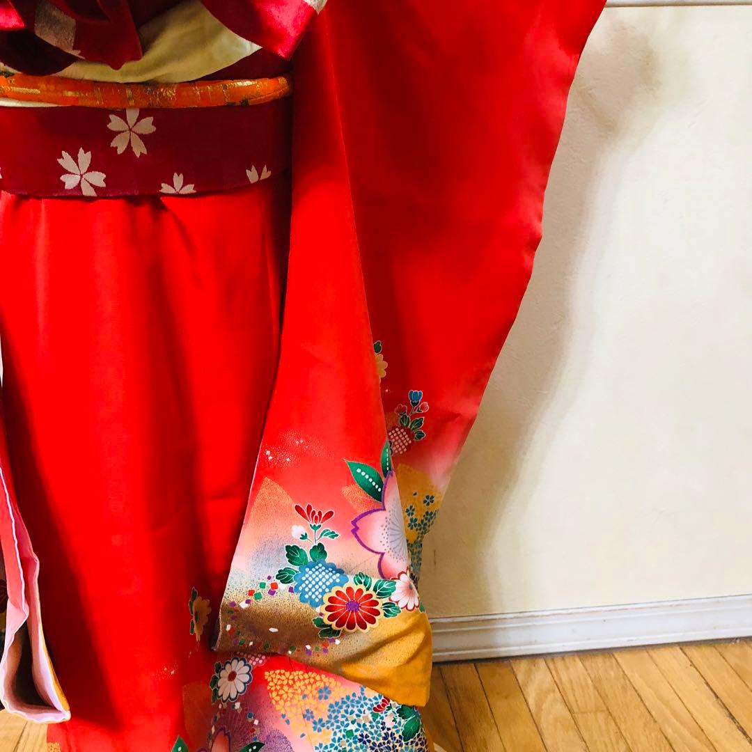 七五三豪華正絹7歳フルセット‼️人気赤地暈し⭐︎舞花金彩煌びやか逸品