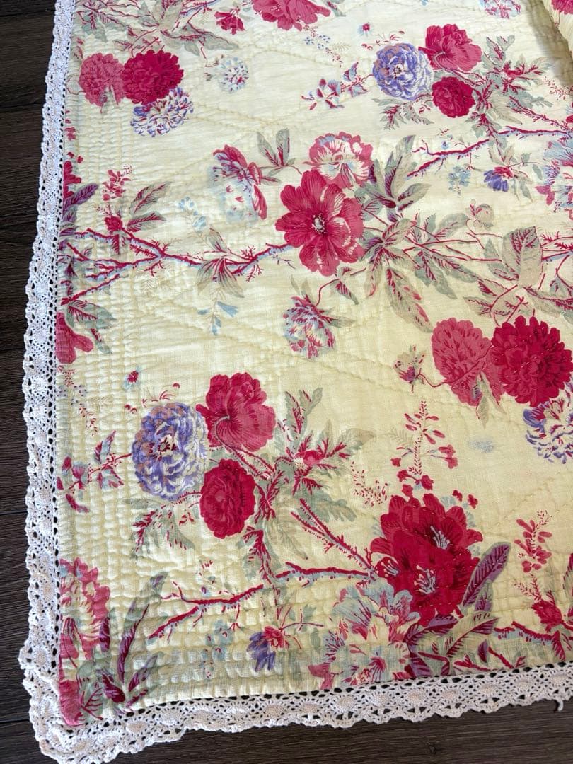 ラルフローレンホーム リバーシブル キルティング　花柄ベッドカバー　チェック