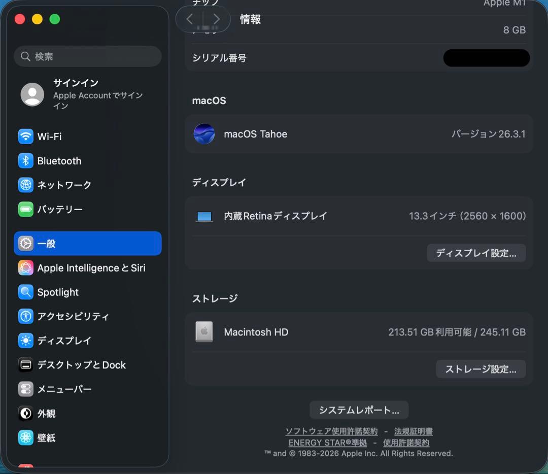 MacBook本体 MacBook Pro 13in 2020 8GB 256GB M1 A2338