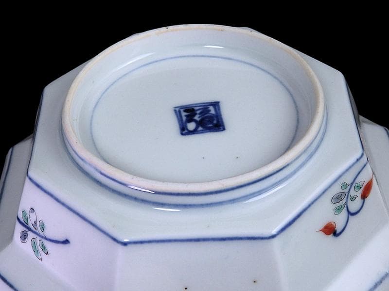 大聖寺伊万里　染錦　柿右衛門写　松竹梅の図　八角膾皿　N293AS-fbuj