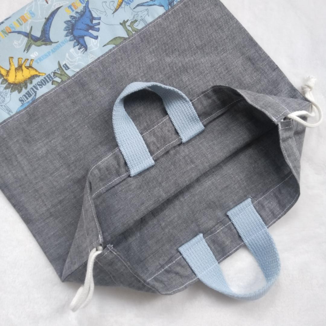 恐竜★入園入学6点セット 男の子　レッスンバッグ　キルト 水色　ダンガリー