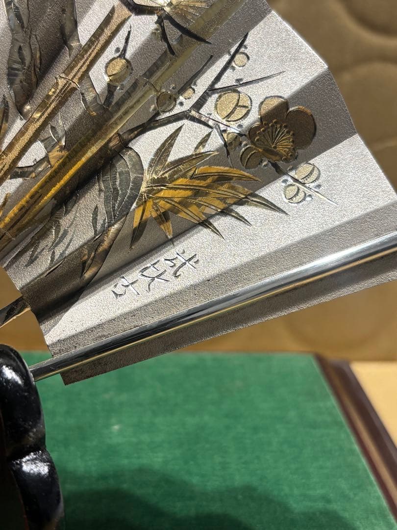 武比古（TAKEHIKO）製の純銀製置物「扇 松竹梅」