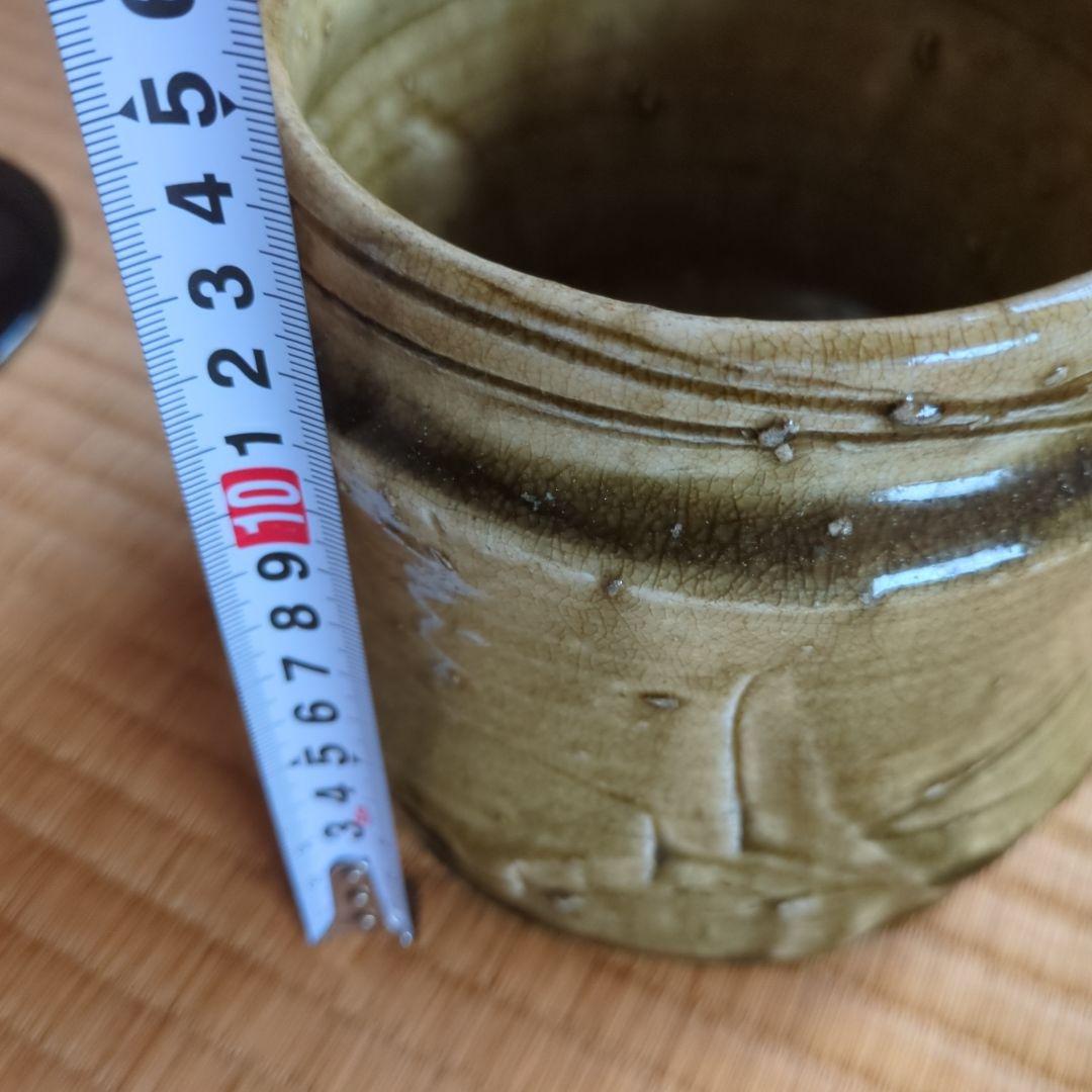 蓋付き陶器壺 木箱付き　伊賀竹節水指　骨董品