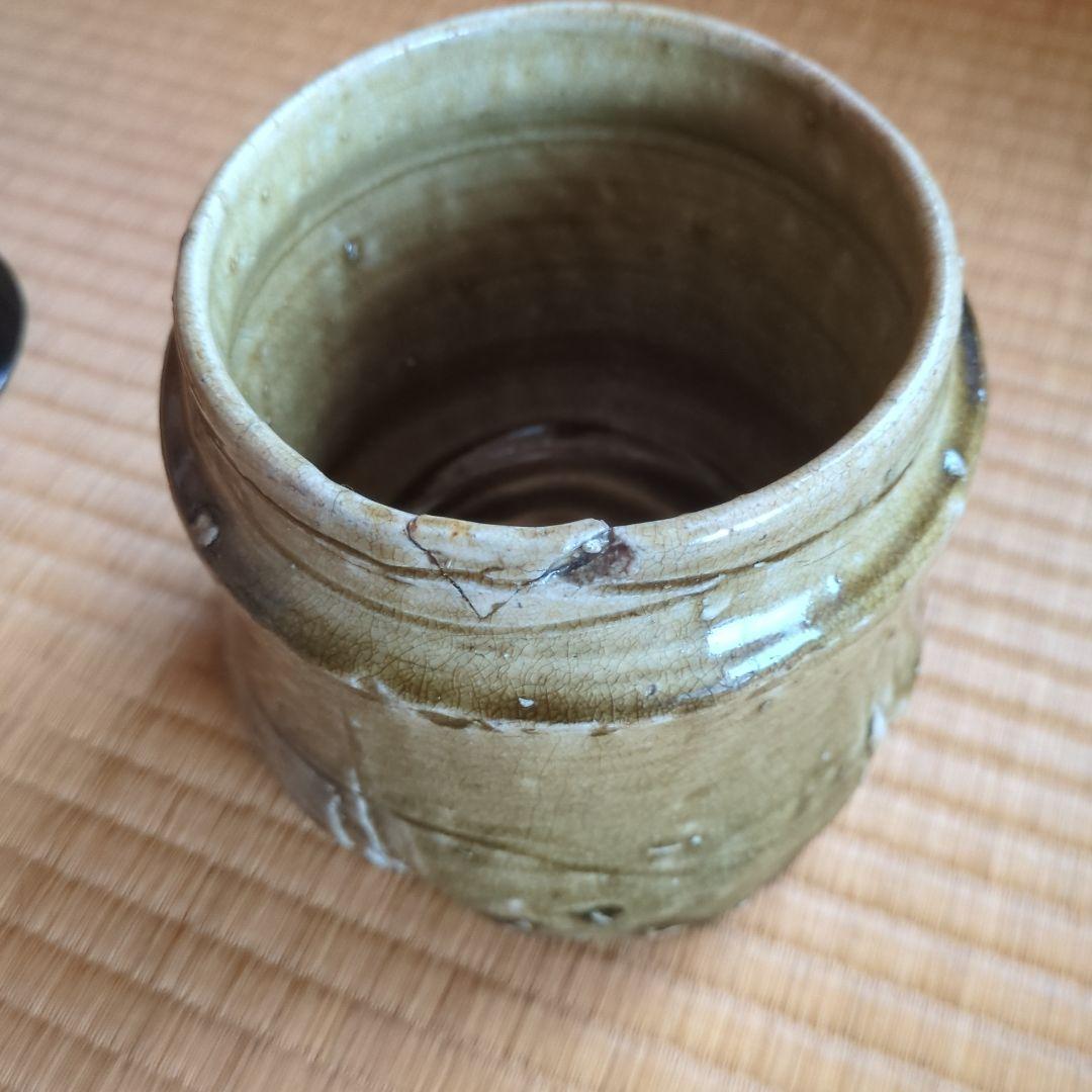 蓋付き陶器壺 木箱付き　伊賀竹節水指　骨董品
