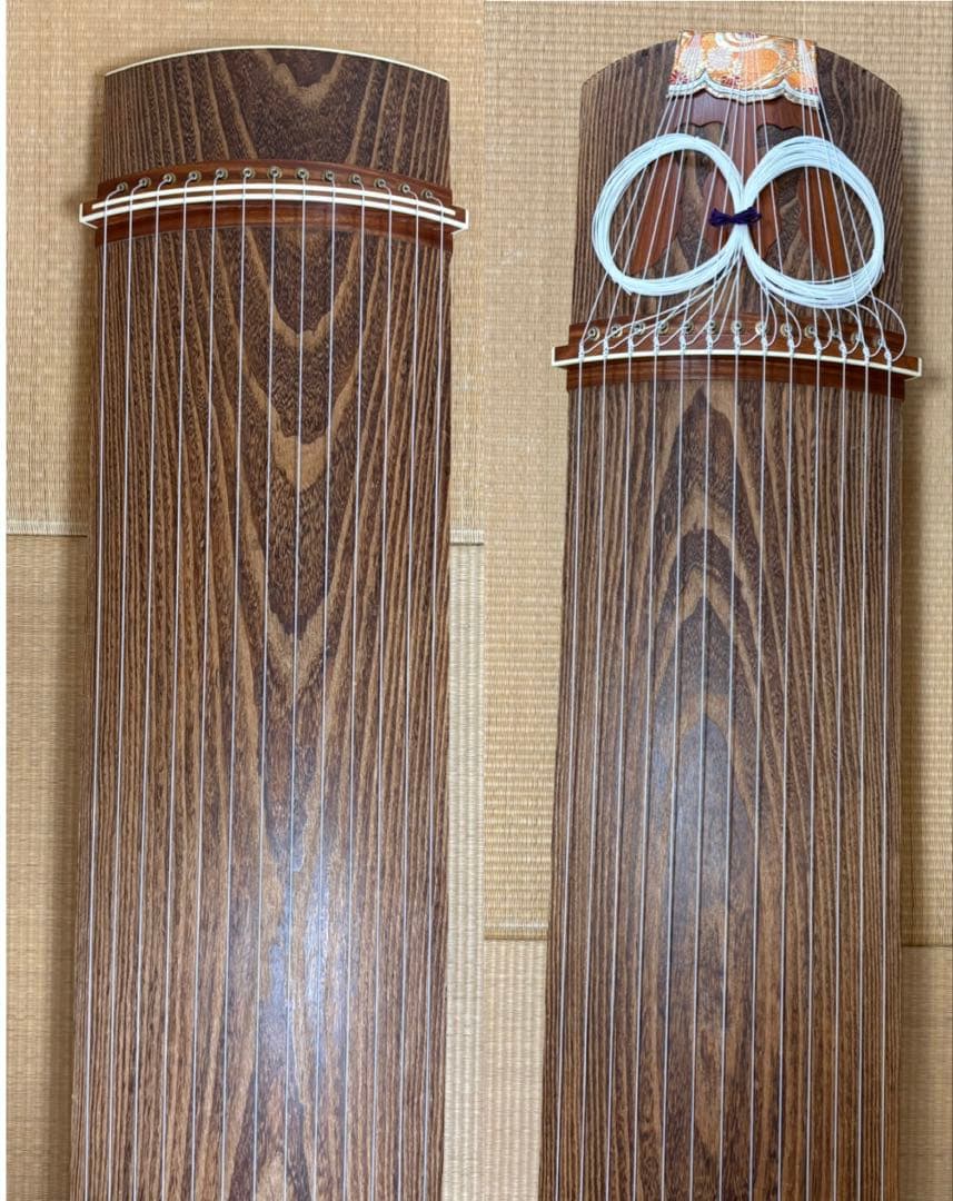 【福山琴】 角巻 並甲 すだれ彫 蒔絵有 付属品多数 練習用 13絃 箏 琴