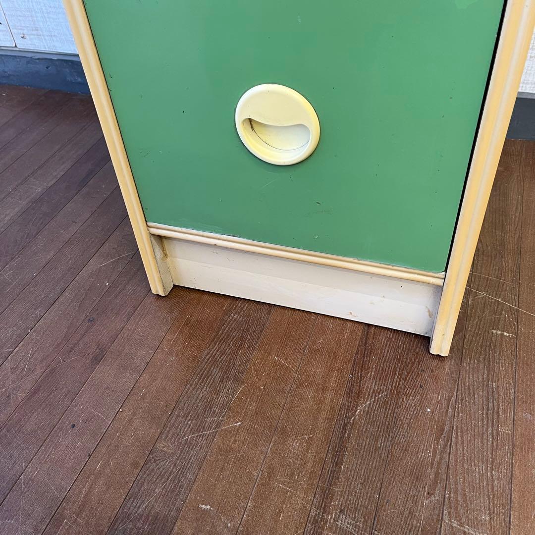【アンティーク】昭和レトロ レトロポップ 5段チェスト 緑 グリーン 古家具
