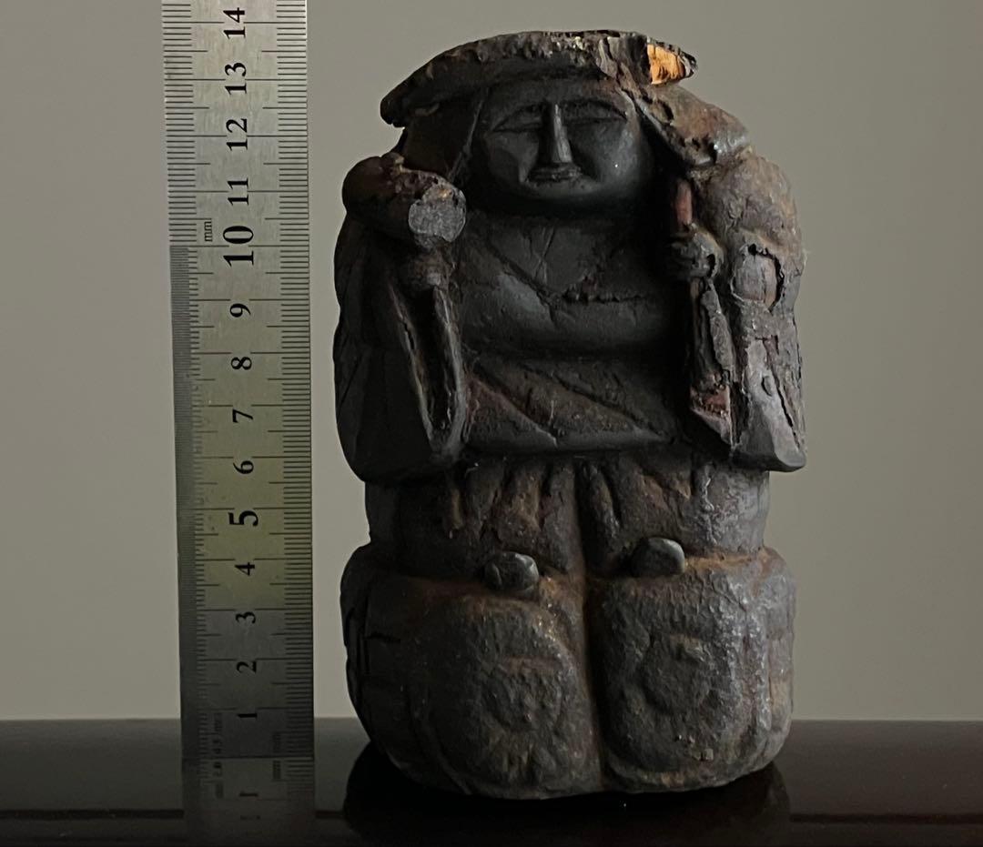 【古格の傑作 大黒天 木彫 約14㎝ 江戸中期頃】民間信仰郷土玩具持念仏仏像古物