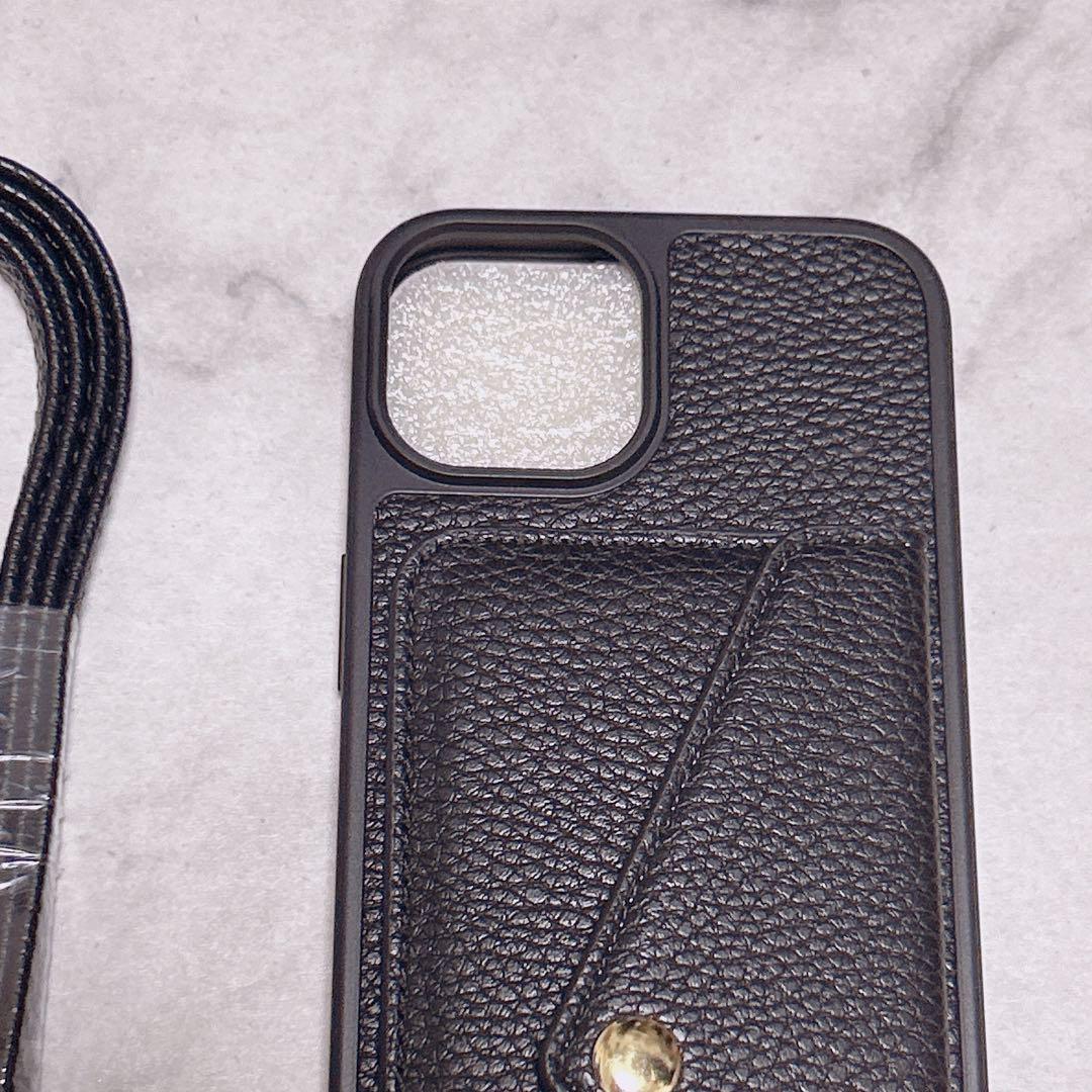 人気❣️iPhone14 ケース カード収納 ストラップ付 ソフトレザーケース