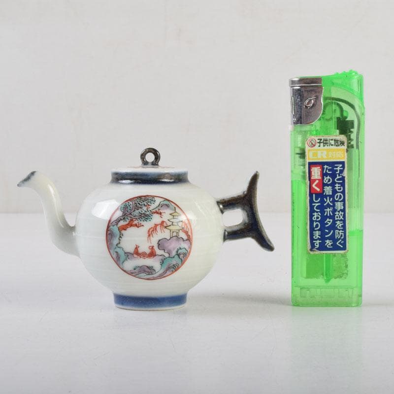 平安　丹祐造　色絵　山水人物文　水滴　共箱　V　8798