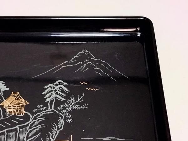 Y【中古品】漆塗り　御膳　会席膳【お盆】　グレー　8客セット