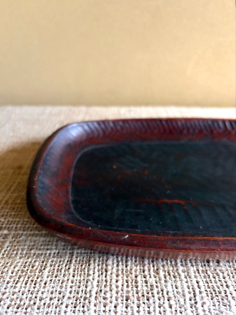 讃岐くり抜き盆 【希少/民芸品】小判型 オーバルトレイ 古道具 手彫り 茶懐石