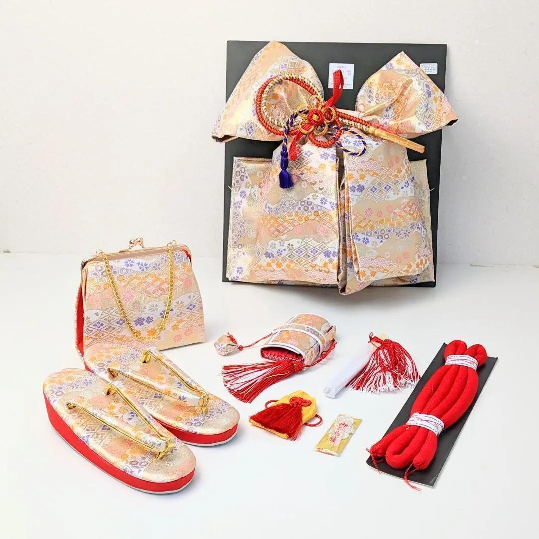 七五三 女の子 7歳 四つ身 着物 帯 筥迫 フルセット 古典 赤 BY10-3