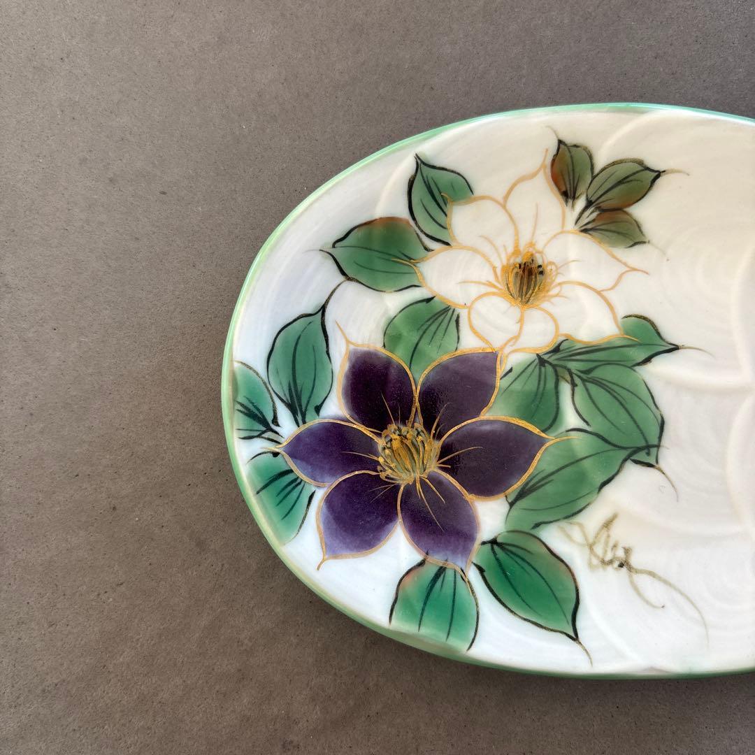 《ほぼ新品》美品【陶葊】京焼　清水焼　白掛彩草花　色絵付け　皿　椿　陶あん