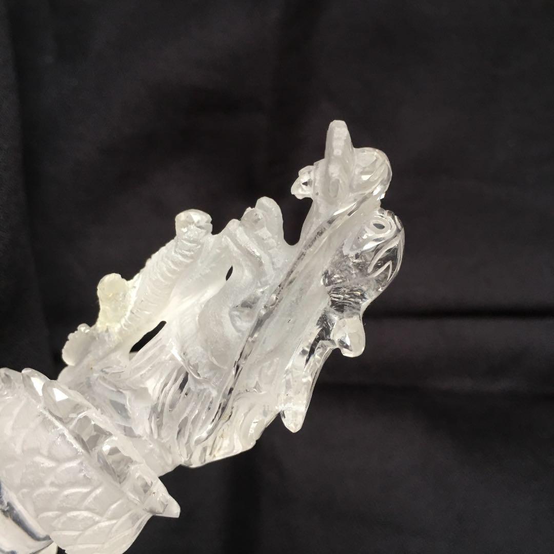 天然石 水晶 龍彫刻　昇り龍　縁起物