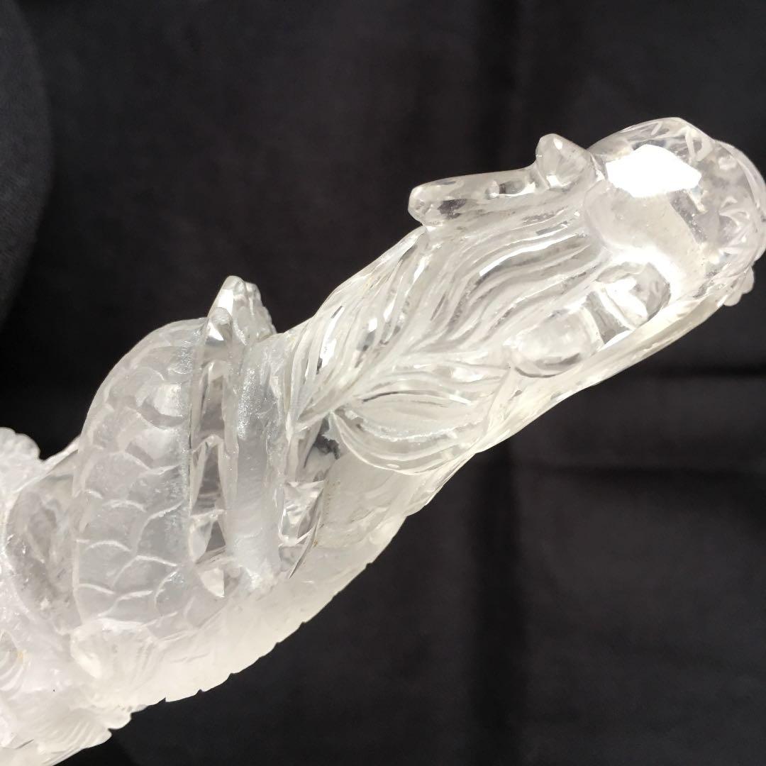 天然石 水晶 龍彫刻　昇り龍　縁起物