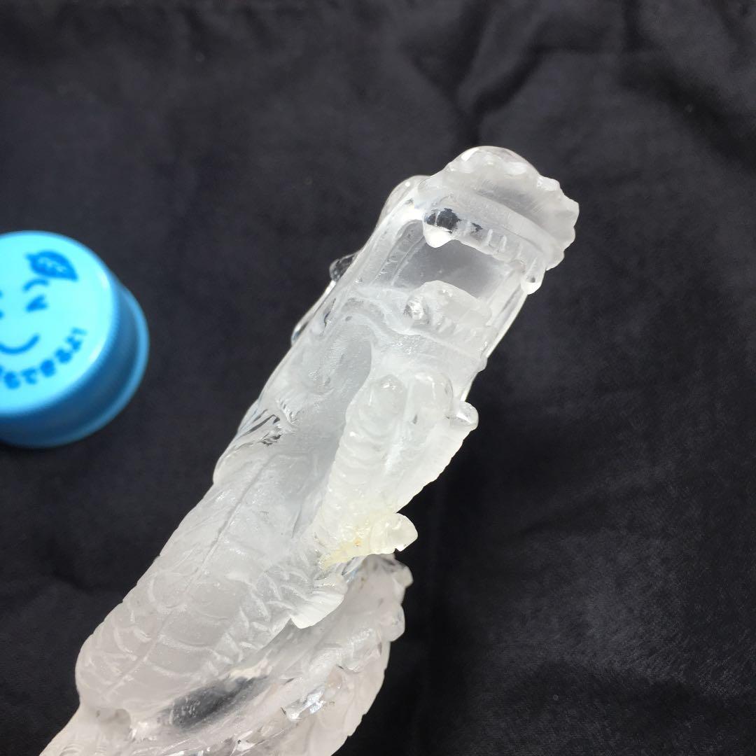 天然石 水晶 龍彫刻　昇り龍　縁起物
