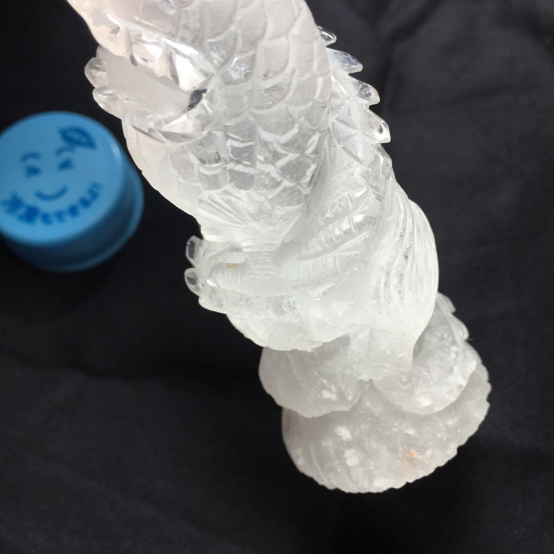 天然石 水晶 龍彫刻　昇り龍　縁起物