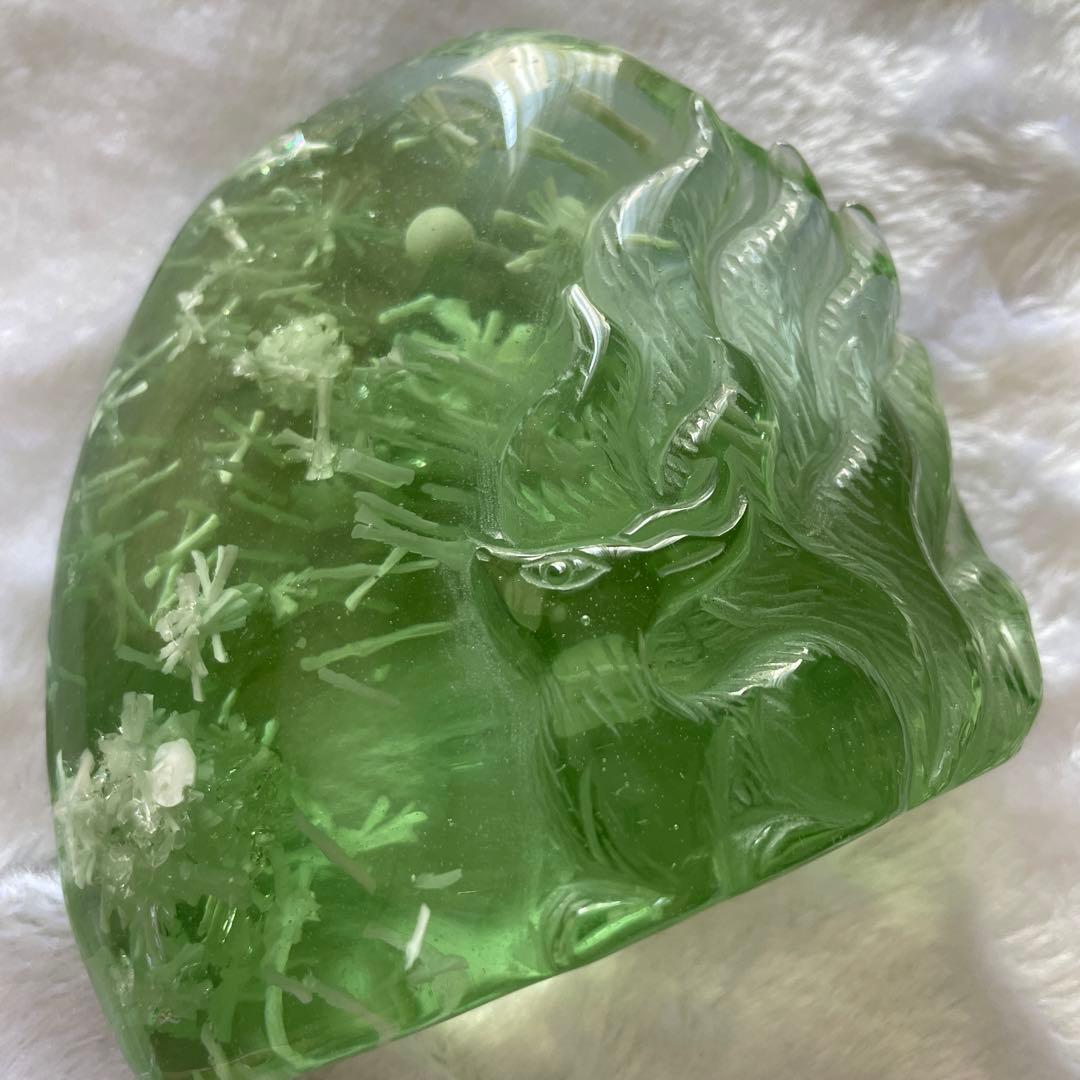 【匿名配送】 インドネシア アンダラクリスタル 狐 彫刻 グリーン