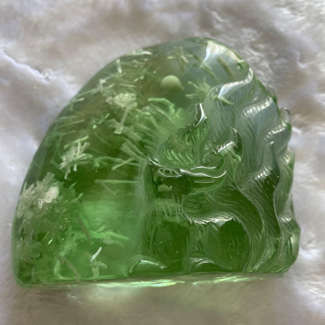 【匿名配送】 インドネシア アンダラクリスタル 狐 彫刻 グリーン