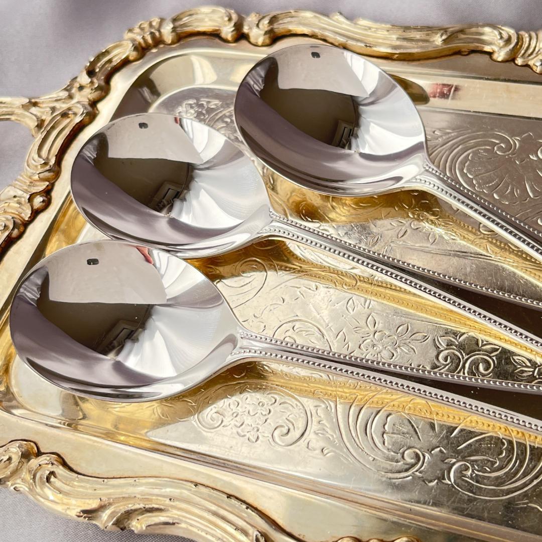 【英国】 パール アイスクリームスプーン　6本　エレガントな真珠モチーフ