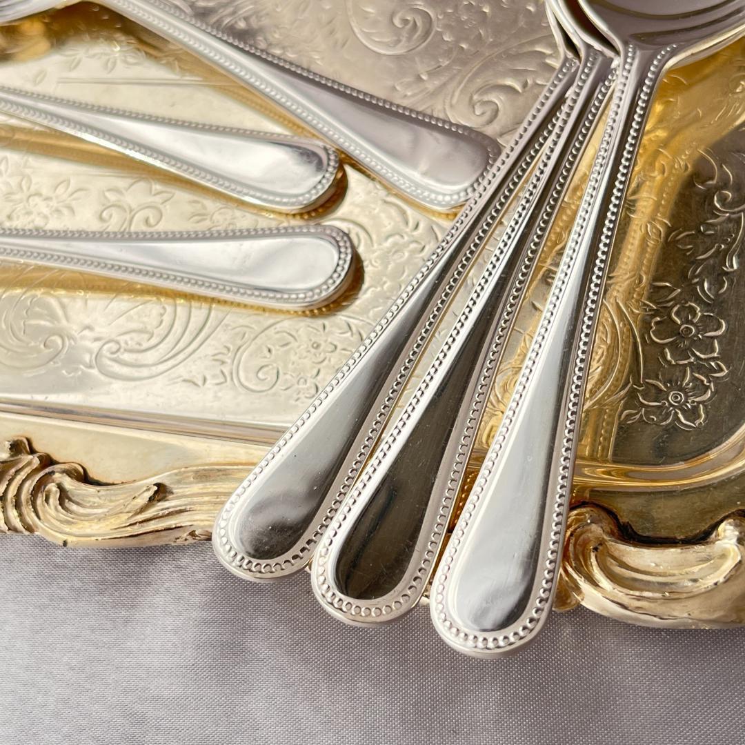 【英国】 パール アイスクリームスプーン　6本　エレガントな真珠モチーフ