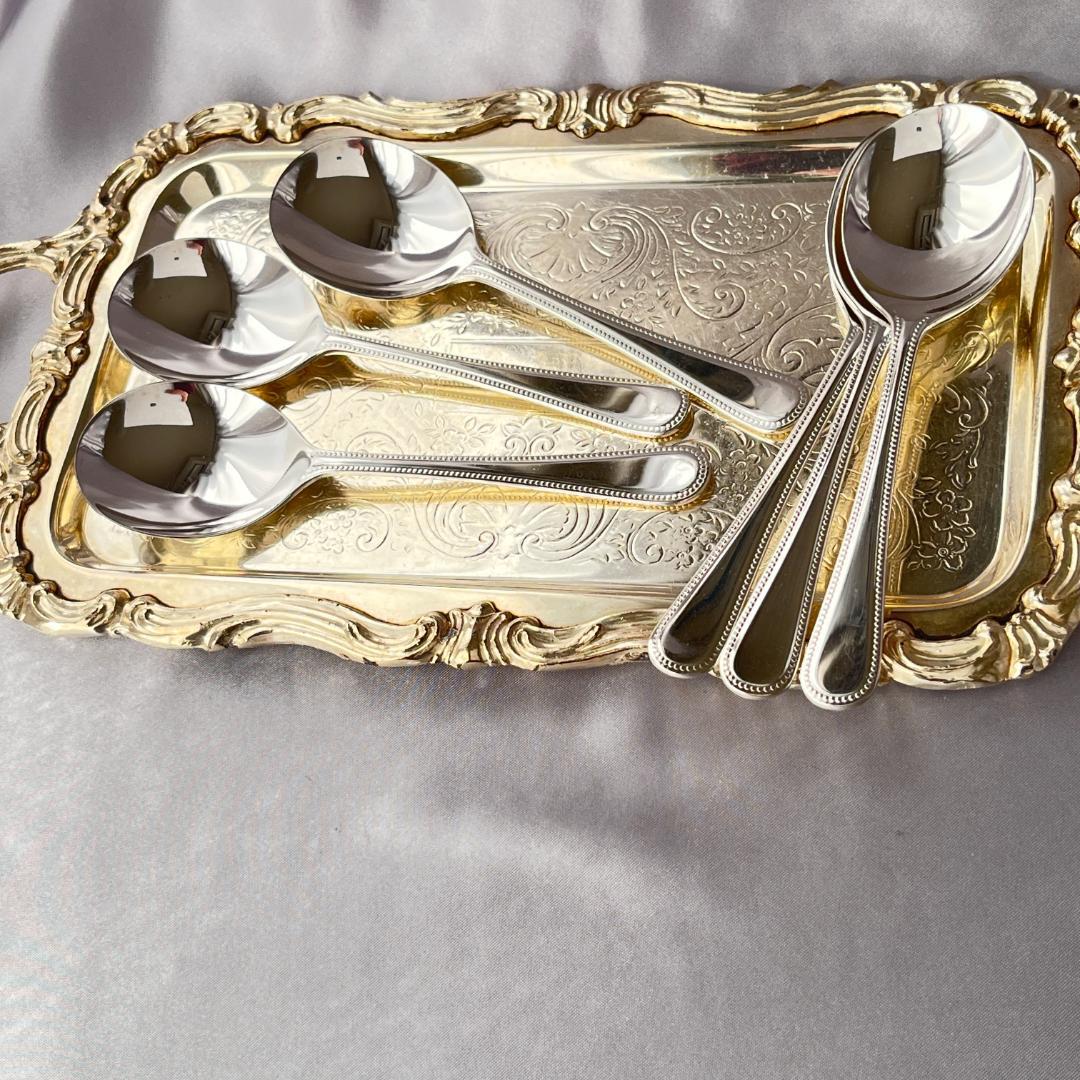 【英国】 パール アイスクリームスプーン　6本　エレガントな真珠モチーフ